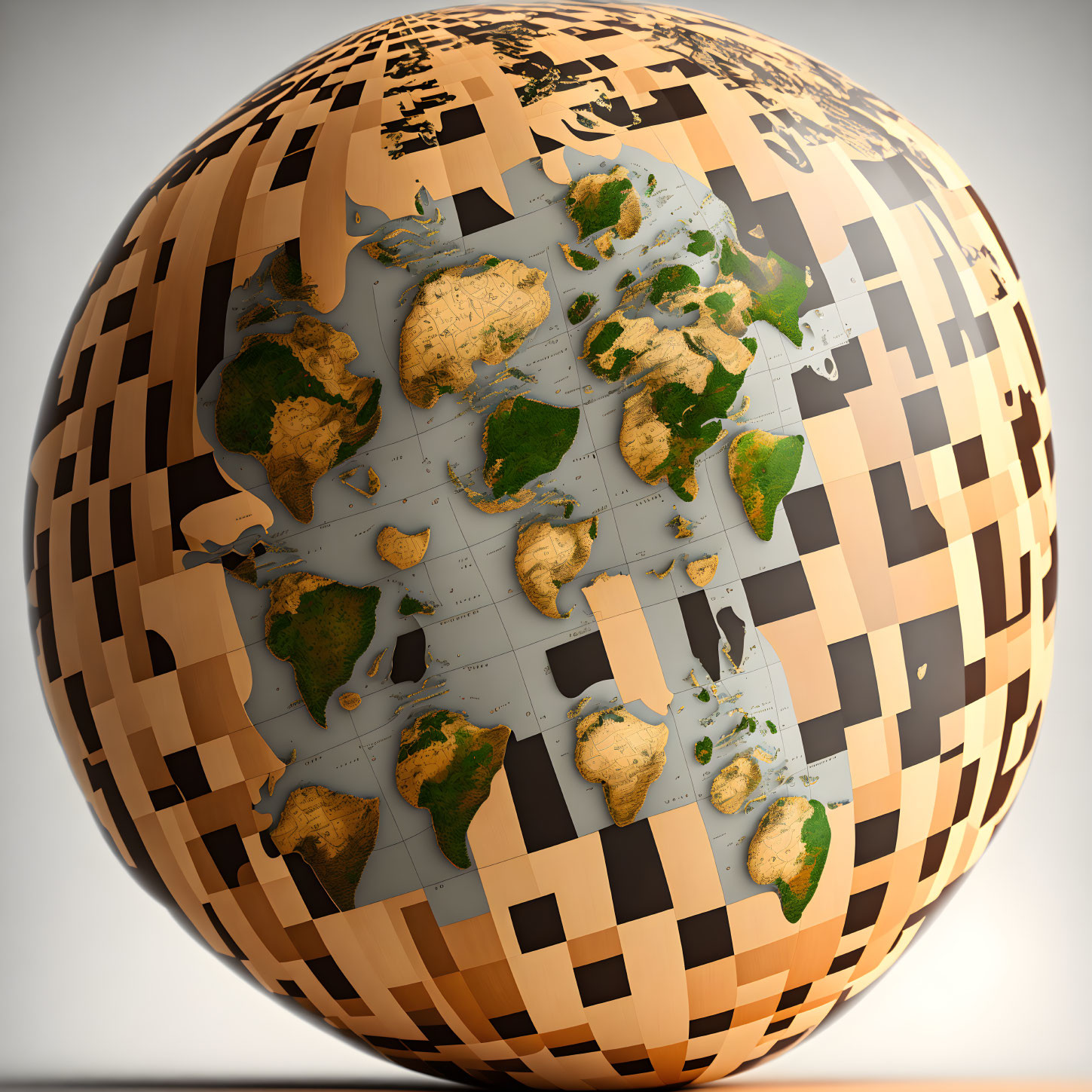 Checkered Pattern Overlay on 3D Globe