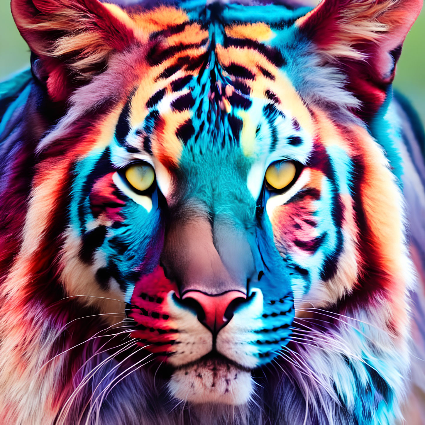 Colorful Tiger with Neon Digital Art Overlay