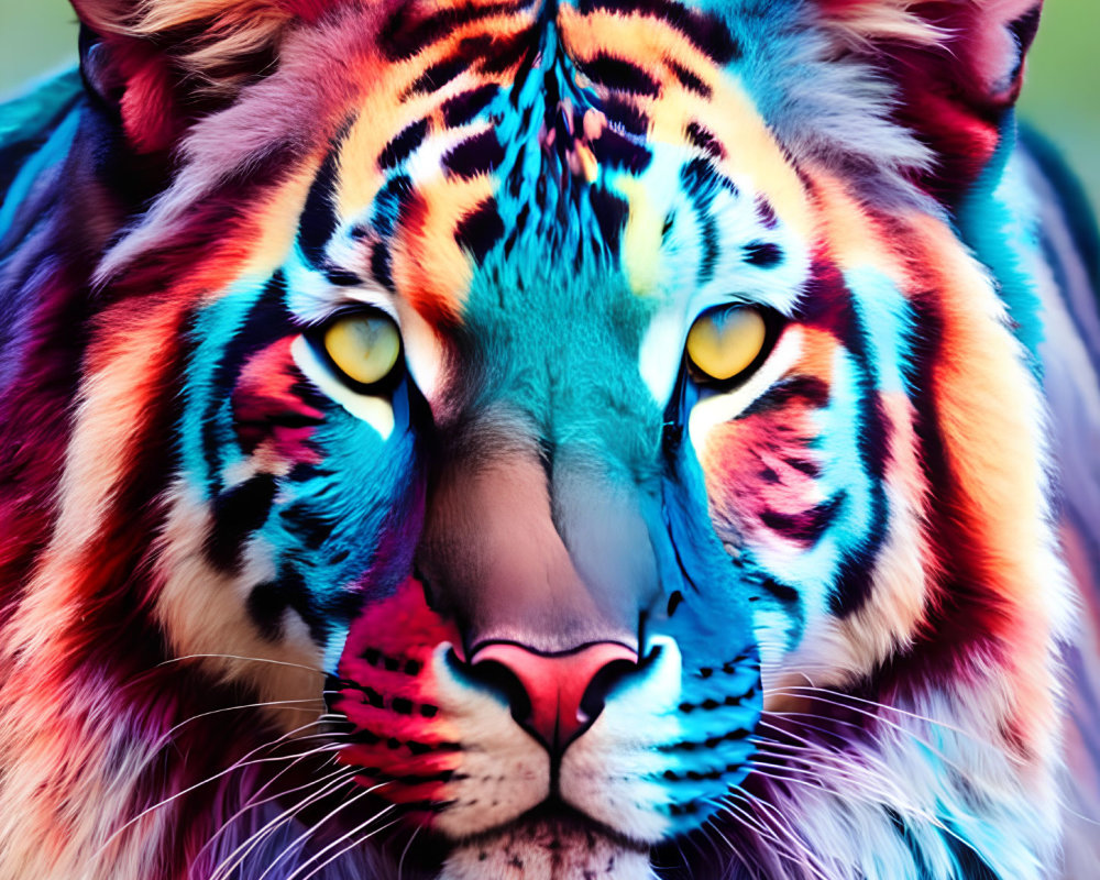 Colorful Tiger with Neon Digital Art Overlay