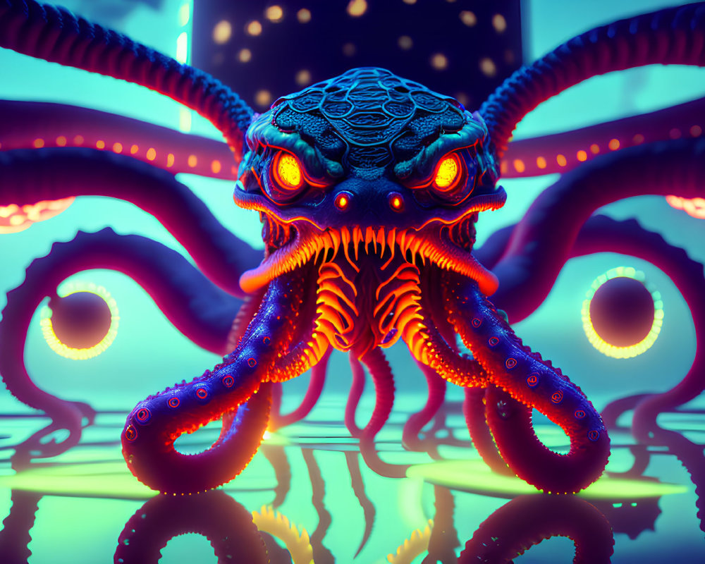 Colorful Stylized Octopus in Neon Environment