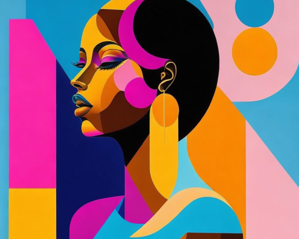 Colorful Abstract Portrait of Woman with Geometric Shapes