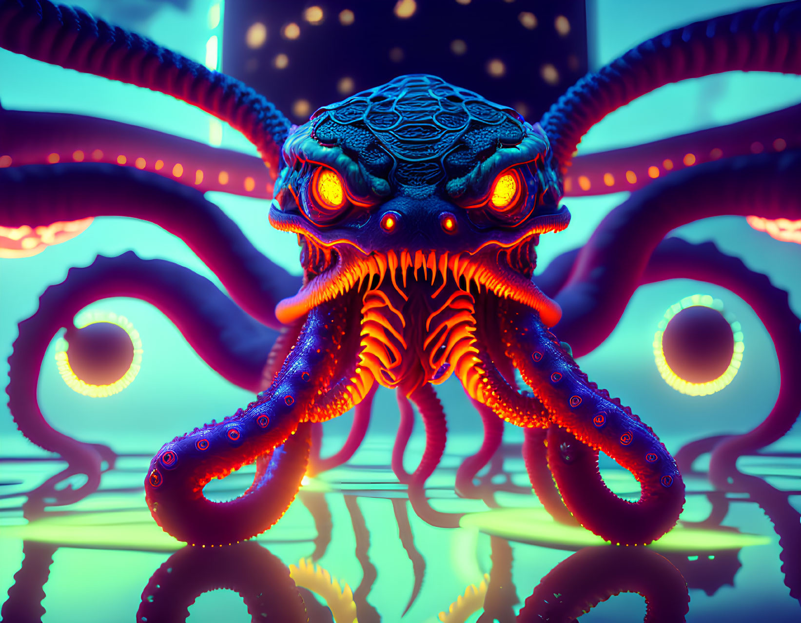 Colorful Stylized Octopus in Neon Environment