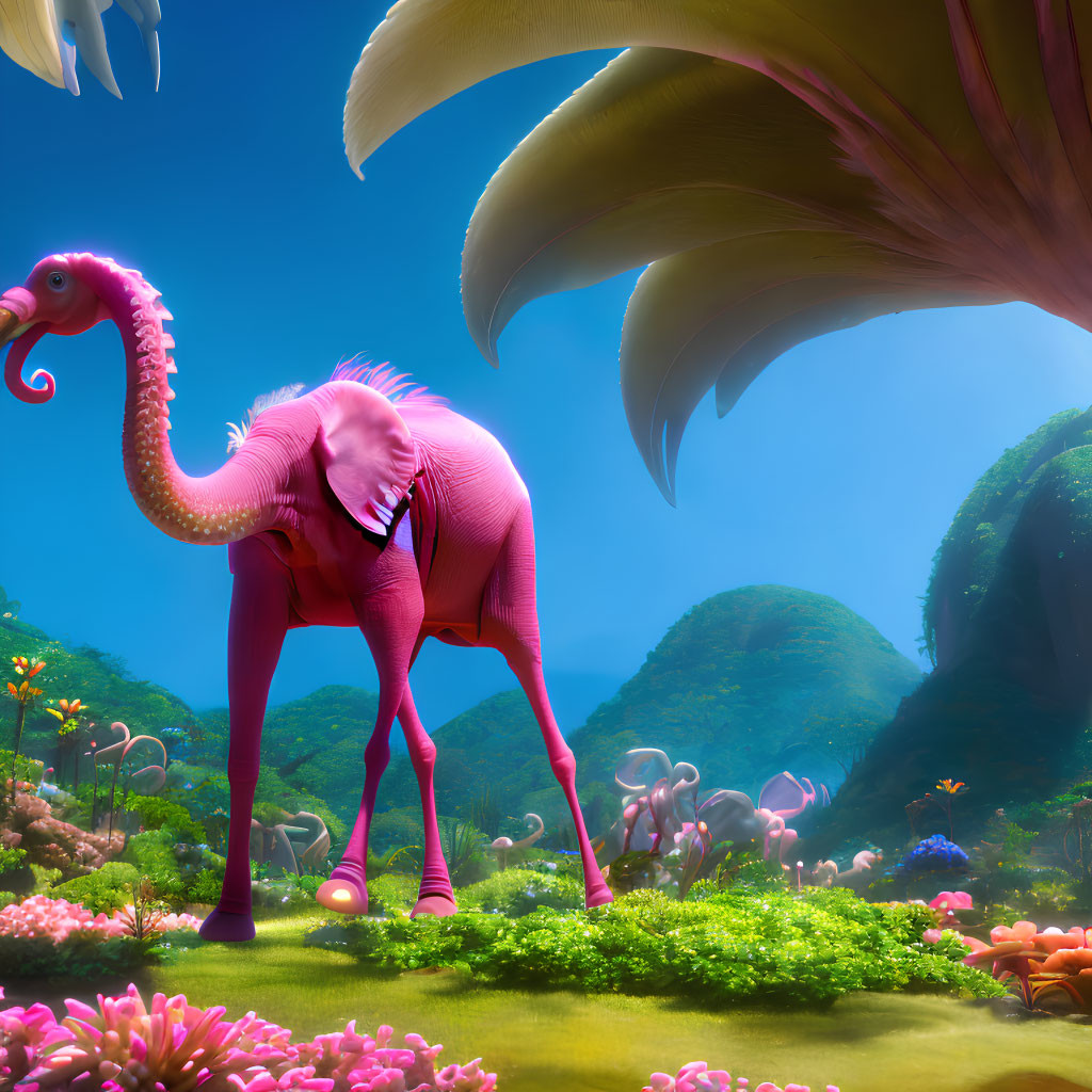 Colorful Flamingo Art in Fantasy Landscape