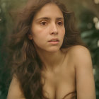 Portrait of Woman with Wavy Hair, Amber Eyes, Green Dress