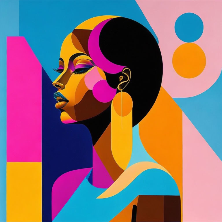 Colorful Abstract Portrait of Woman with Geometric Shapes