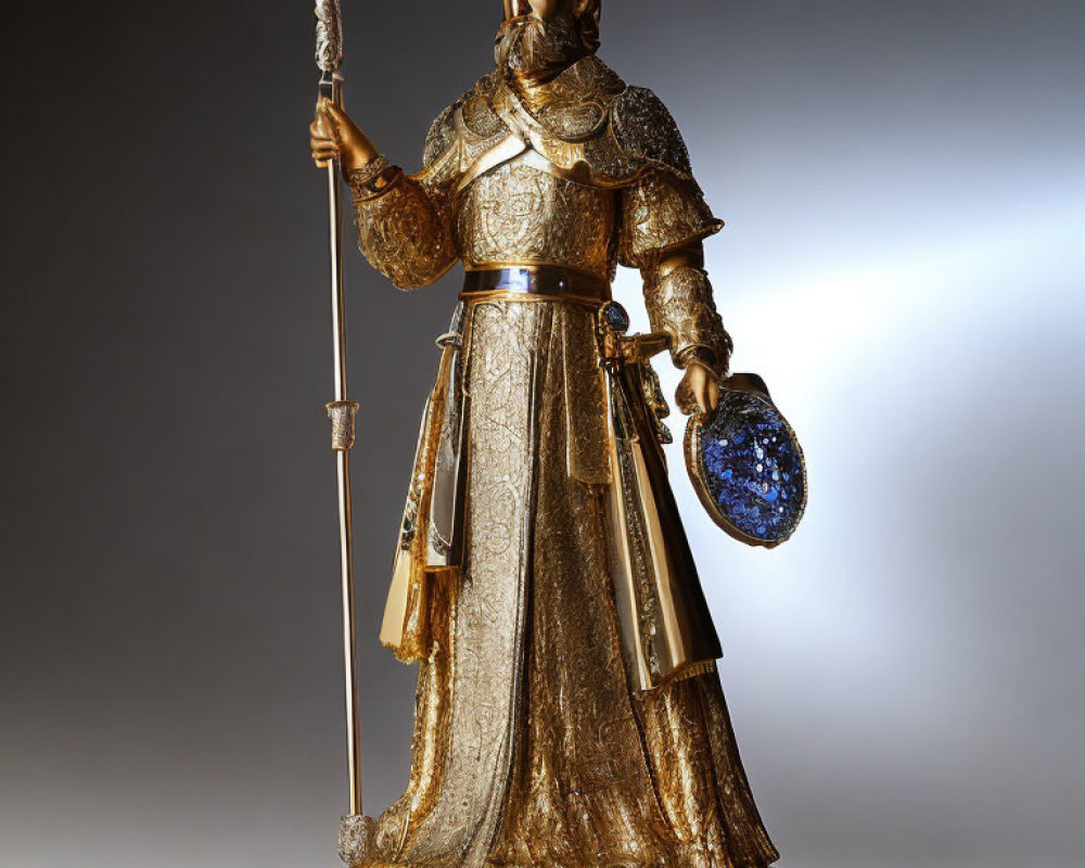 Intricate Bearded King Figurine in Golden Armor