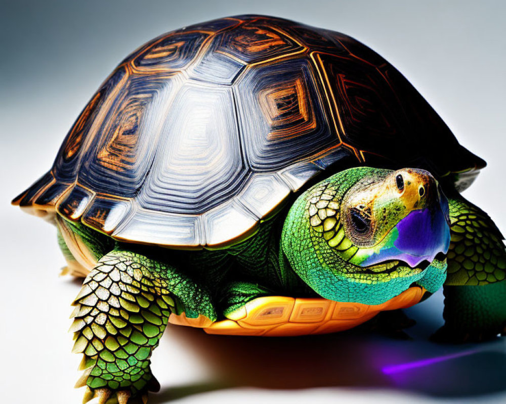 Colorful Turtle with Glossy Patterned Shell and Detailed Scales