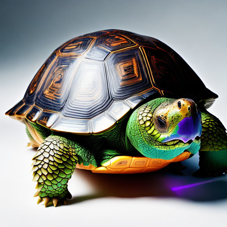 Colorful Turtle with Glossy Patterned Shell and Detailed Scales