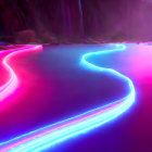 Bioluminescent Waves on Nighttime Beach with Silhouetted Cliffs