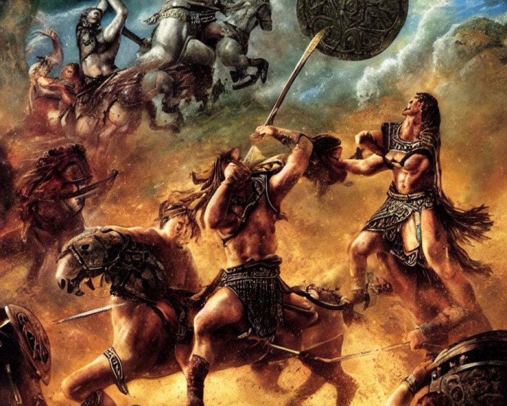 Ancient warriors battle under starry sky