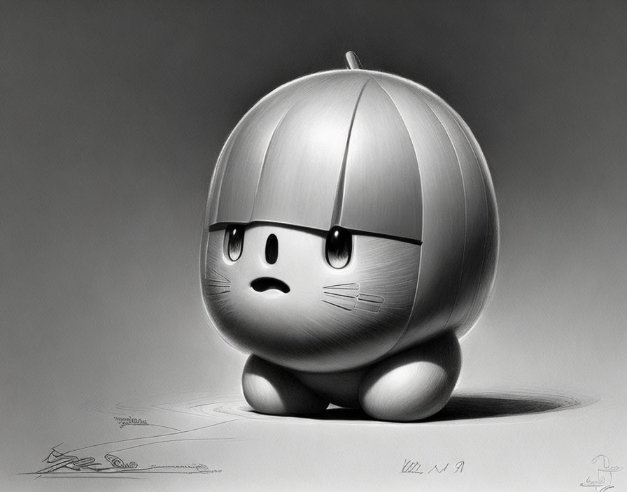 Monochrome illustration of a sad onion character