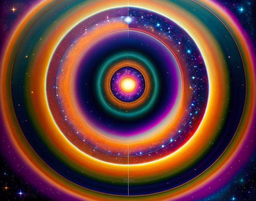 Cosmic-themed digital art with vibrant concentric circles