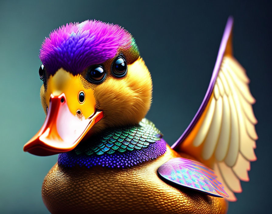 Vibrant digital duck illustration with colorful hues