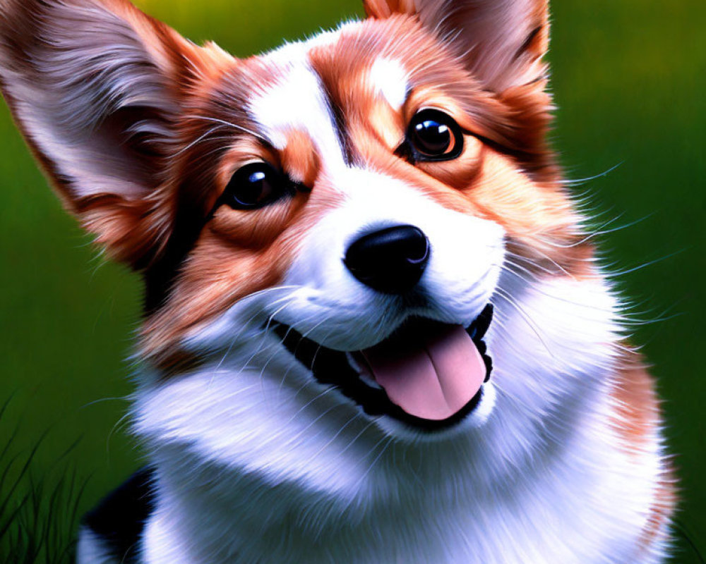 Smiling Pembroke Welsh Corgi Digital Illustration