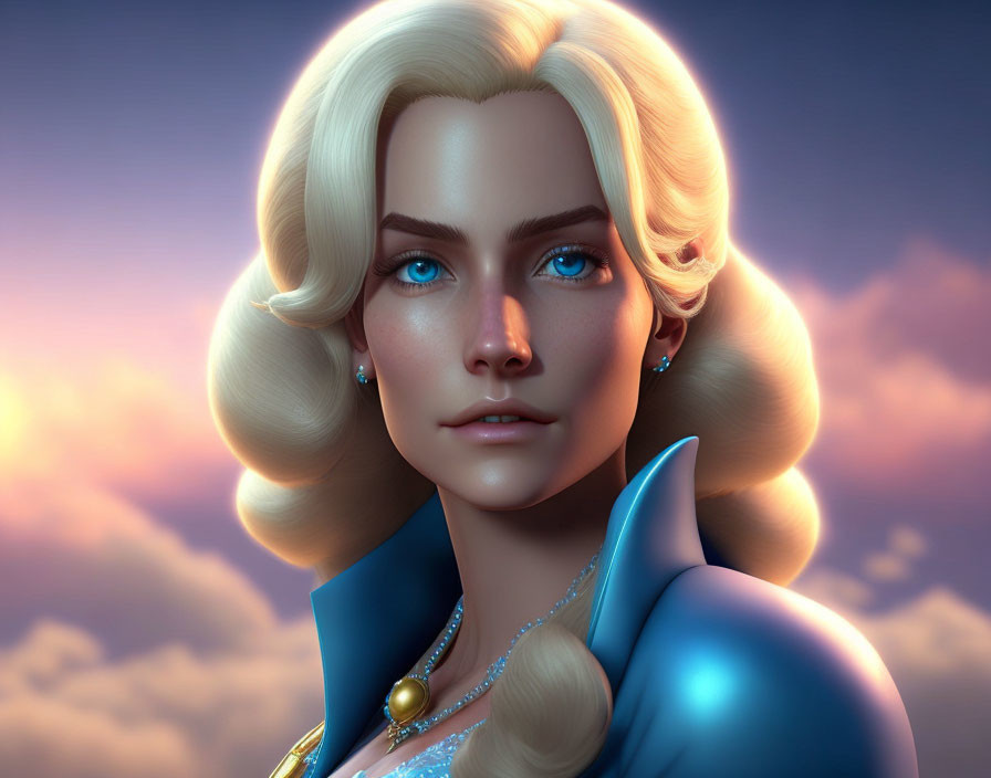 3D Rendered Portrait of Female with Blue Eyes and Blond Hair