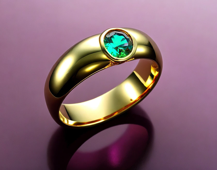 Gold Ring with Teal Gemstone on Purple Gradient Background