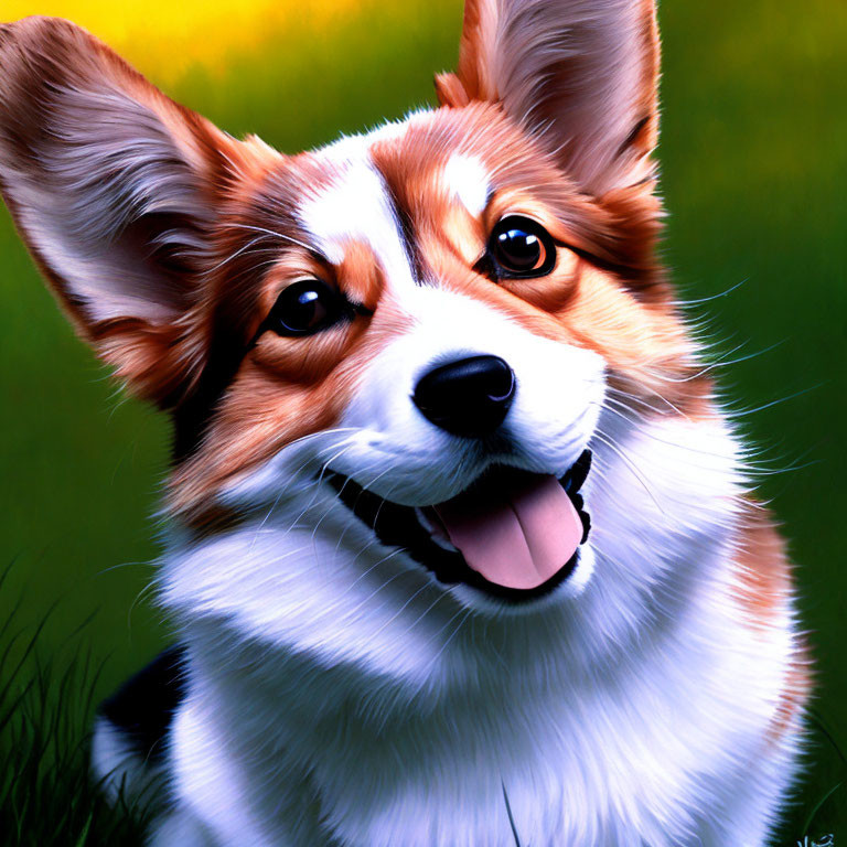 Smiling Pembroke Welsh Corgi Digital Illustration