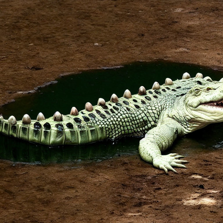 Rare Albino Alligator Resting by Water Body