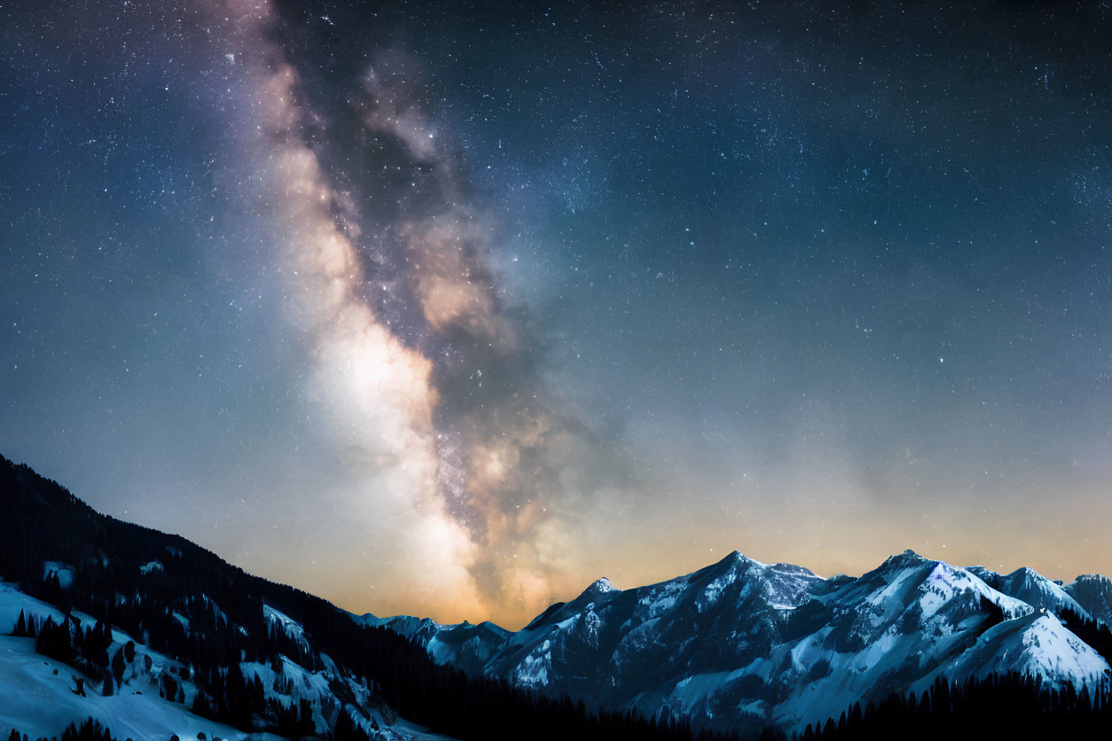 Snow-Capped Mountains Under Milky Way Galaxy Sky