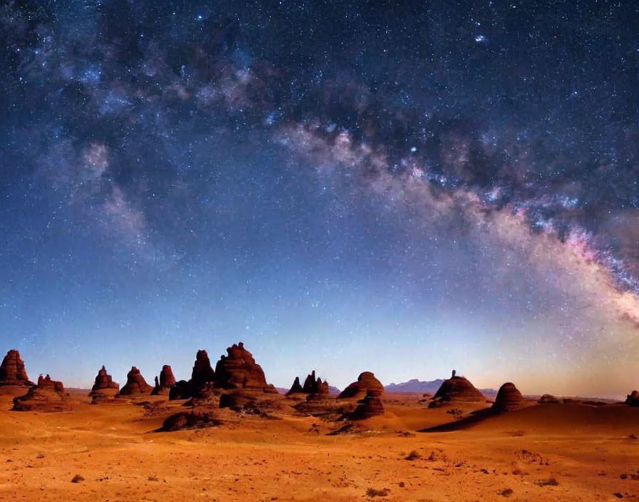 Starry Night Sky Over Desert Landscape