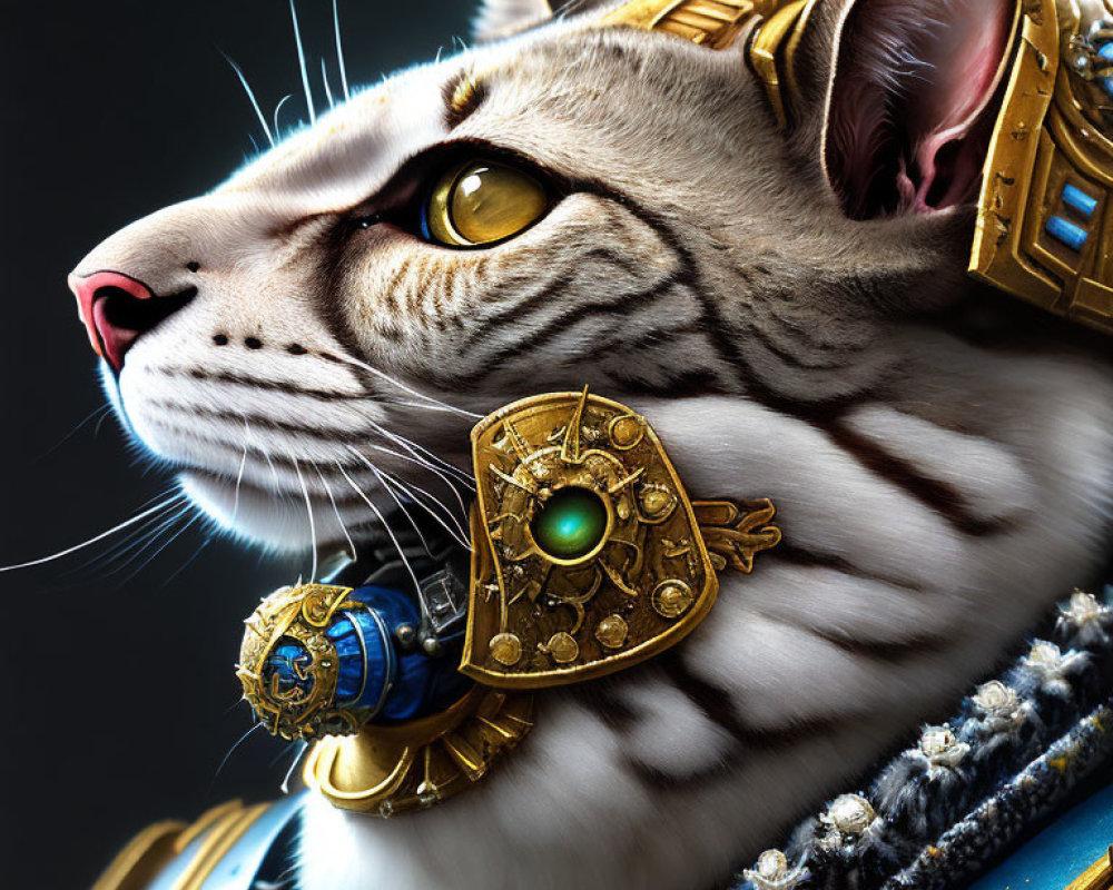 Majestic Cat in Egyptian-Style Armor with Golden Details