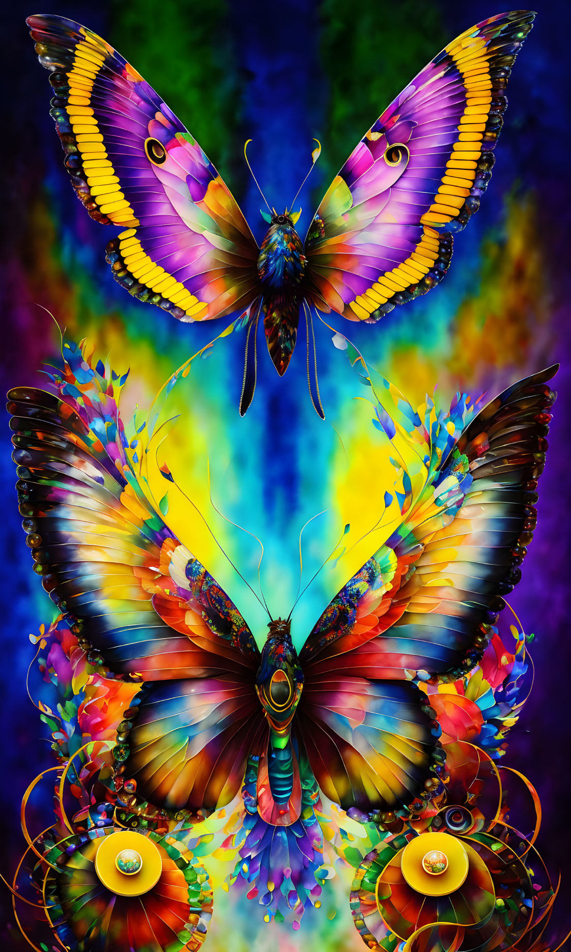 Colorful Symmetrical Butterflies Artwork on Dynamic Background