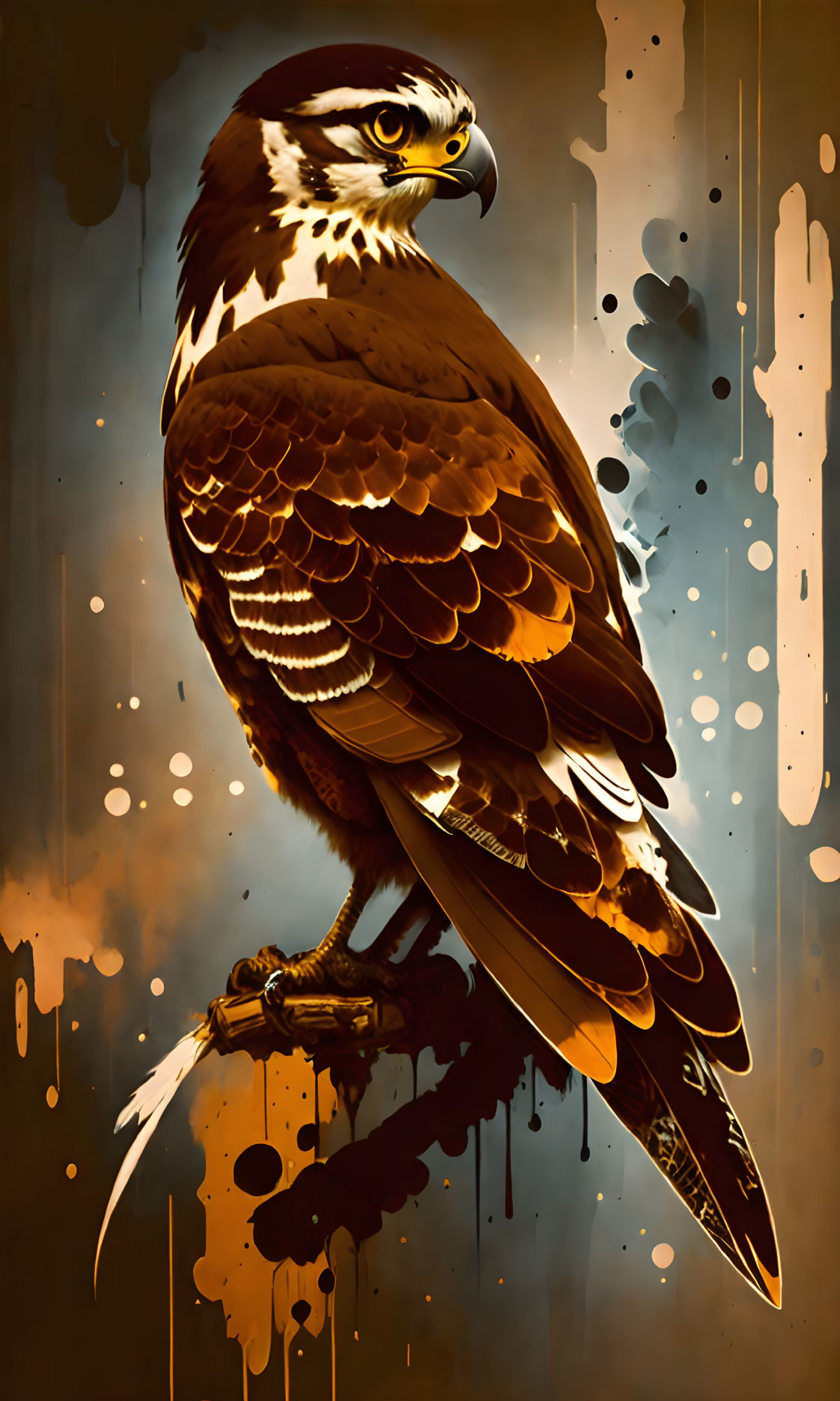 Detailed Falcon Illustration with Intense Eyes and Feathers