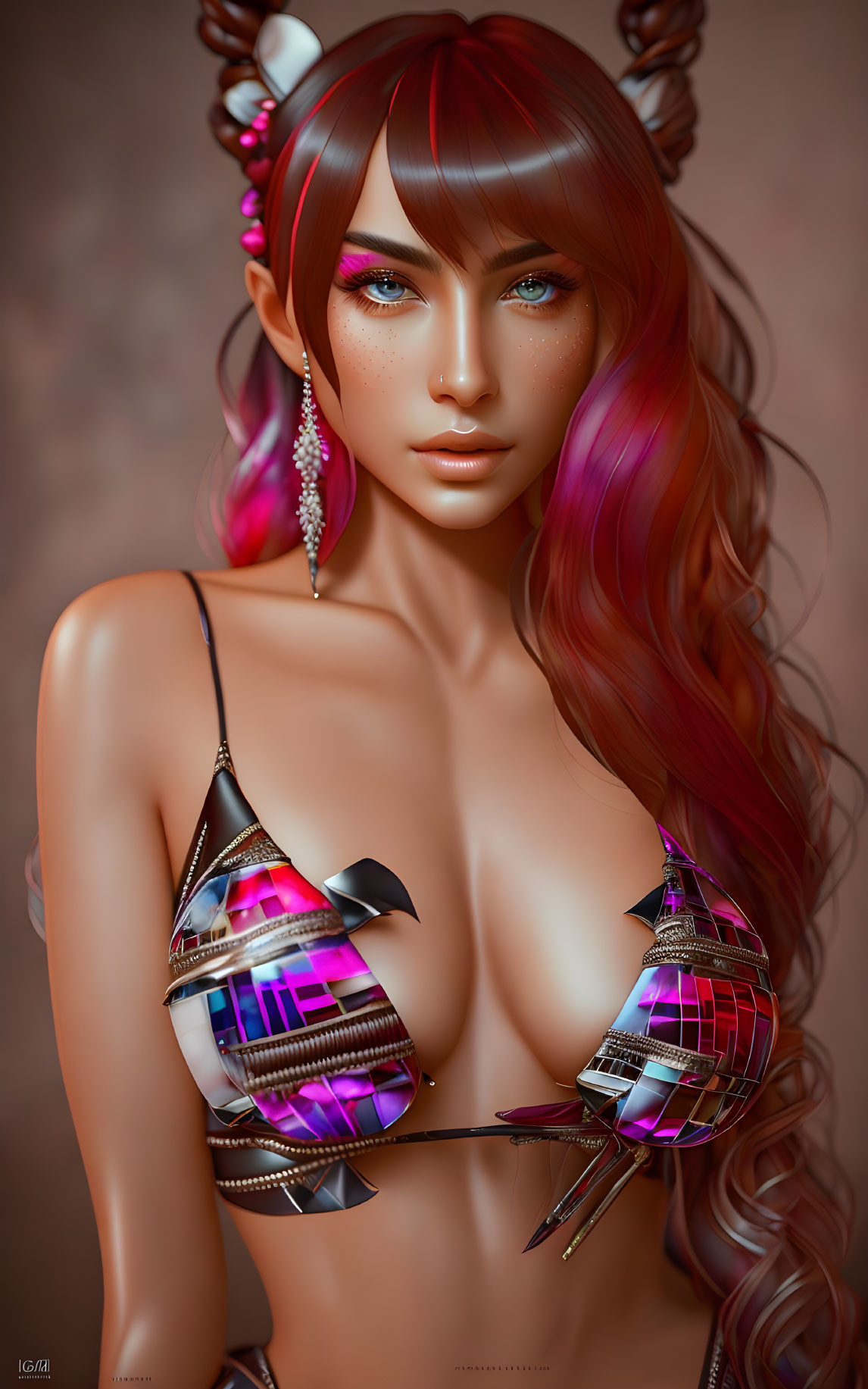 Futuristic Female Character with Blue Eyes and Ombre Hair