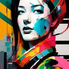 Colorful Abstract Digital Art of Woman with Bold Strokes