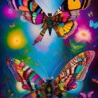 Colorful digital artwork: Two butterflies with intricate wings on floral background