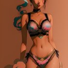 Stylized digital artwork of female figure in lingerie with smoke-like elements