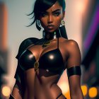Elaborate hairstyle and futuristic outfit on woman in 3D rendering