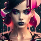 Abstract 3D Woman Illustration with Stylized Makeup and Liquid Shapes