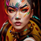 Vibrant digital portrait of a woman with green eyes and colorful splashes