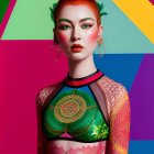 Elaborate Body Paint on Woman with Colorful Geometric Background