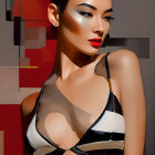 Stylized digital artwork of woman with sleek hair and red lipstick