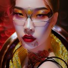 Digital artwork: Woman with striking makeup and golden accessories