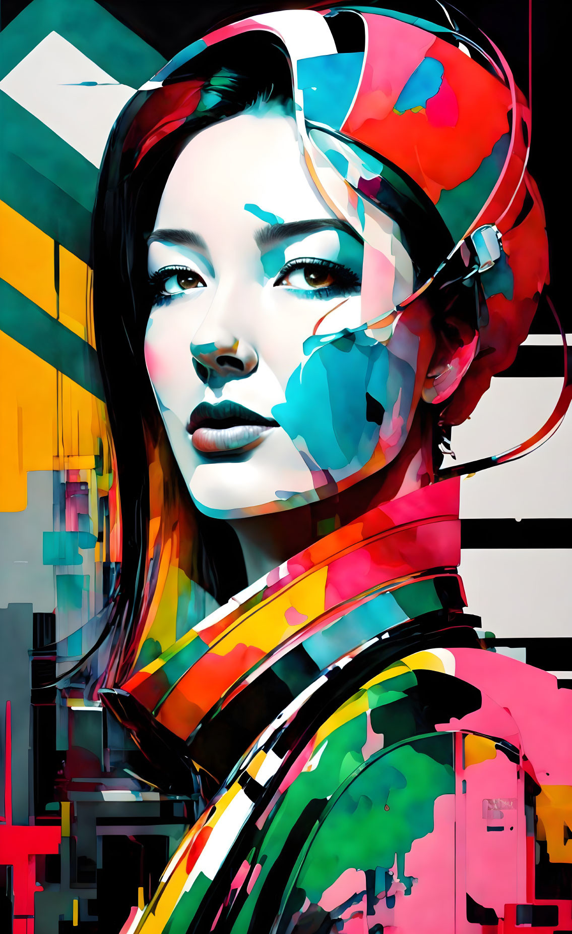 Colorful Abstract Digital Art of Woman with Bold Strokes