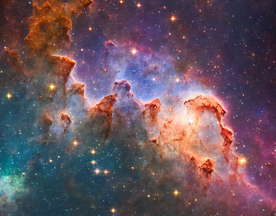 Colorful Space Nebula with Orange, Pink, and Blue Gas Clouds