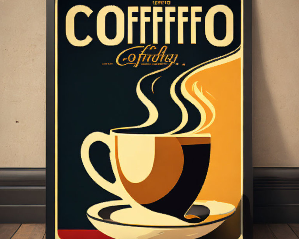 Vintage-Style Coffee Poster with Steaming Cup and Bold Typography