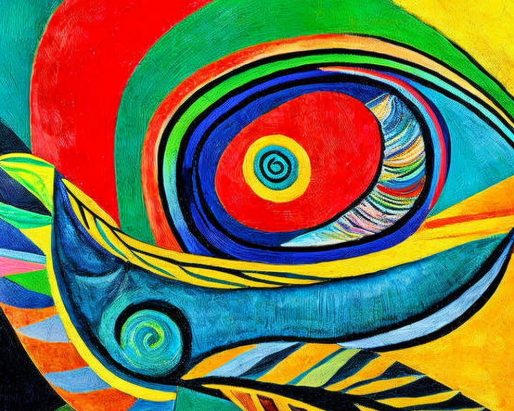 Vibrant Abstract Painting: Swirls and Geometric Patterns