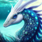 Pearlescent Sea Dragon with Glowing Orbs in Underwater Dreamscape