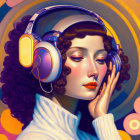 Abstract female figure with headphones in retro-futuristic art