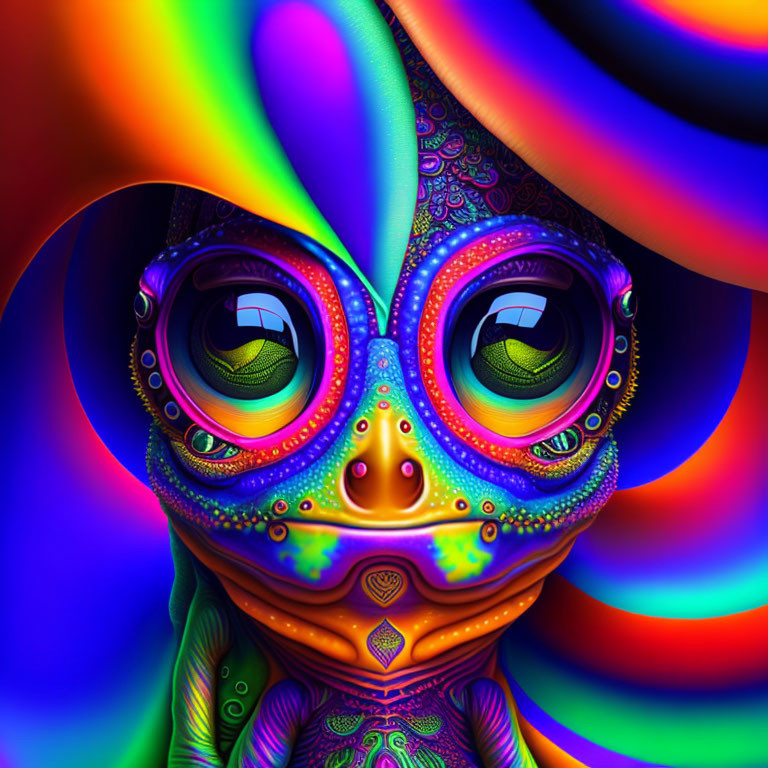 Colorful Psychedelic Creature Illustration with Expressive Eyes