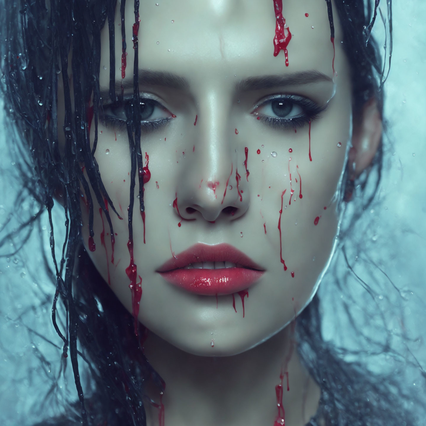 Woman with Wet Hair and Red Streaks for a Dramatic Look