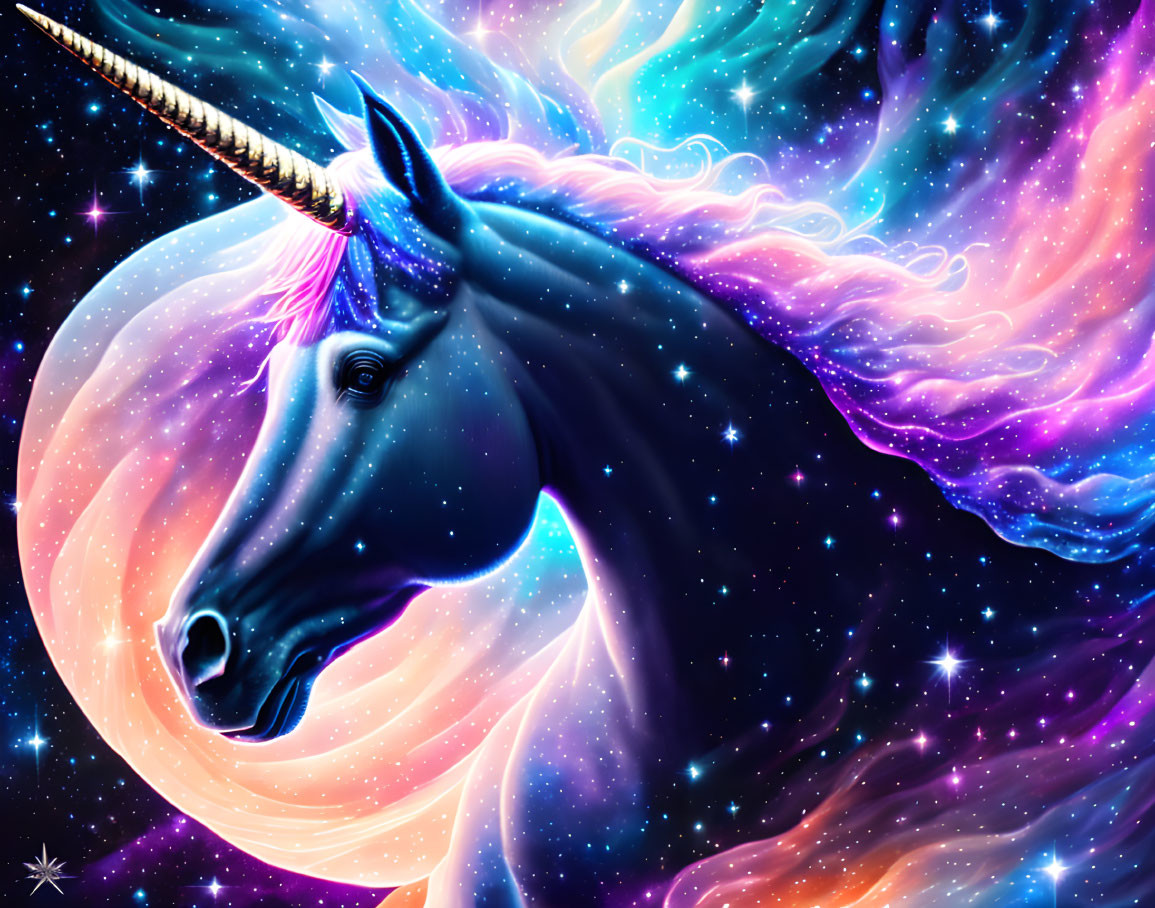 Colorful Unicorn Artwork with Cosmic Background