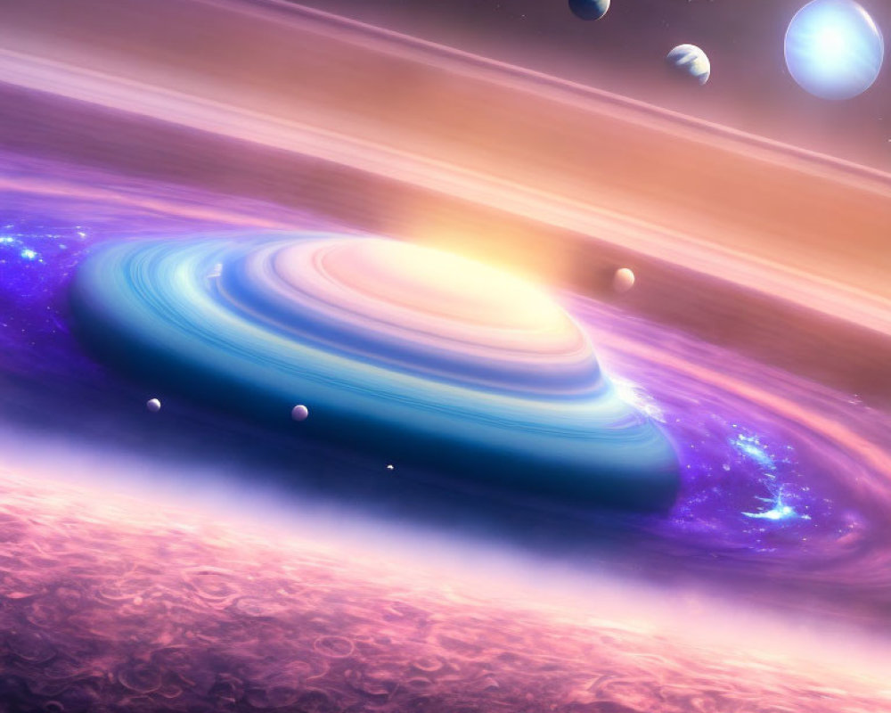 Colorful Spiral Galaxy and Planets in Cosmic Illustration