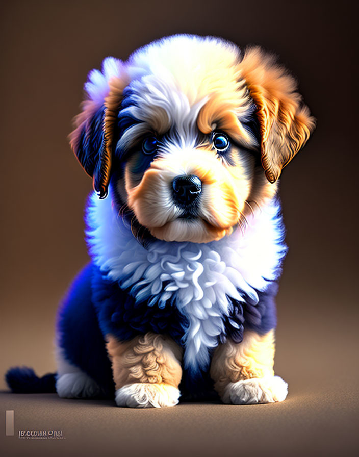 Fluffy Bernese Mountain Dog Puppy with Blue Fur and Expressive Eyes