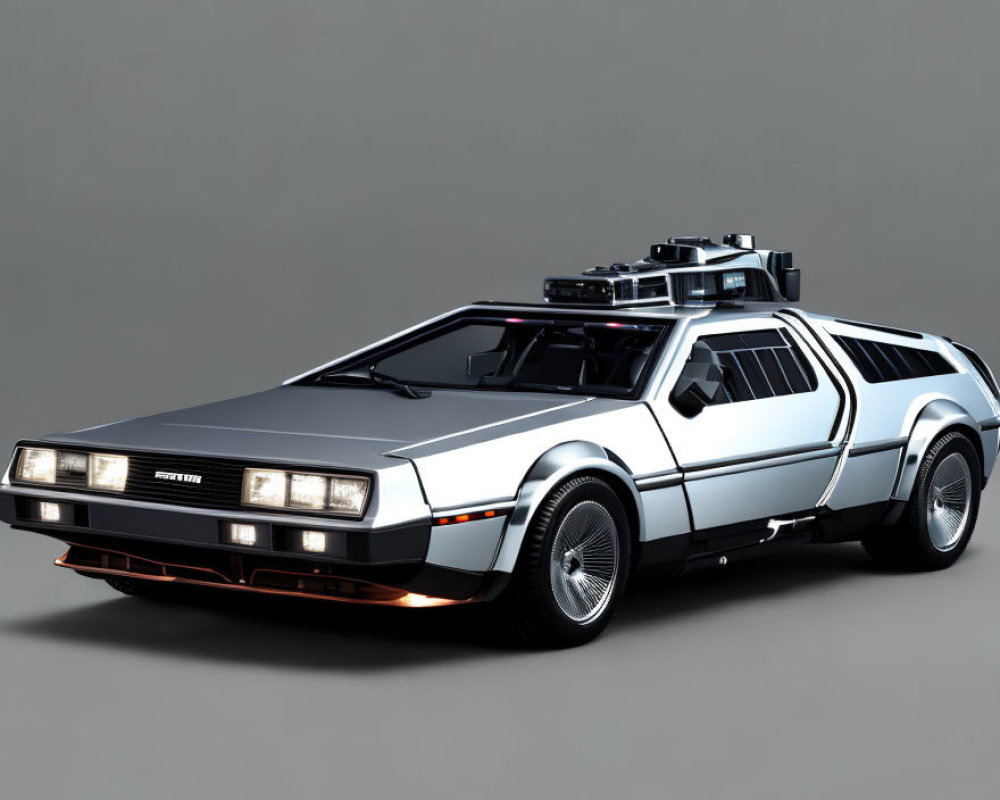 Silver DeLorean DMC-12 3D Render with Futuristic Mods and Gull-W