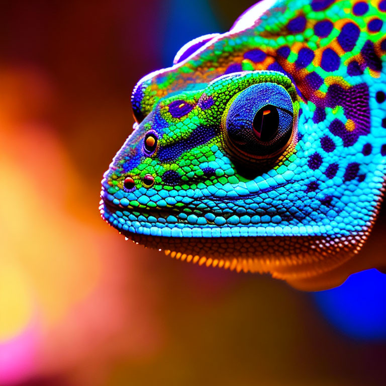 Colorful Gecko with Textured Skin and Large Eye on Rainbow Background